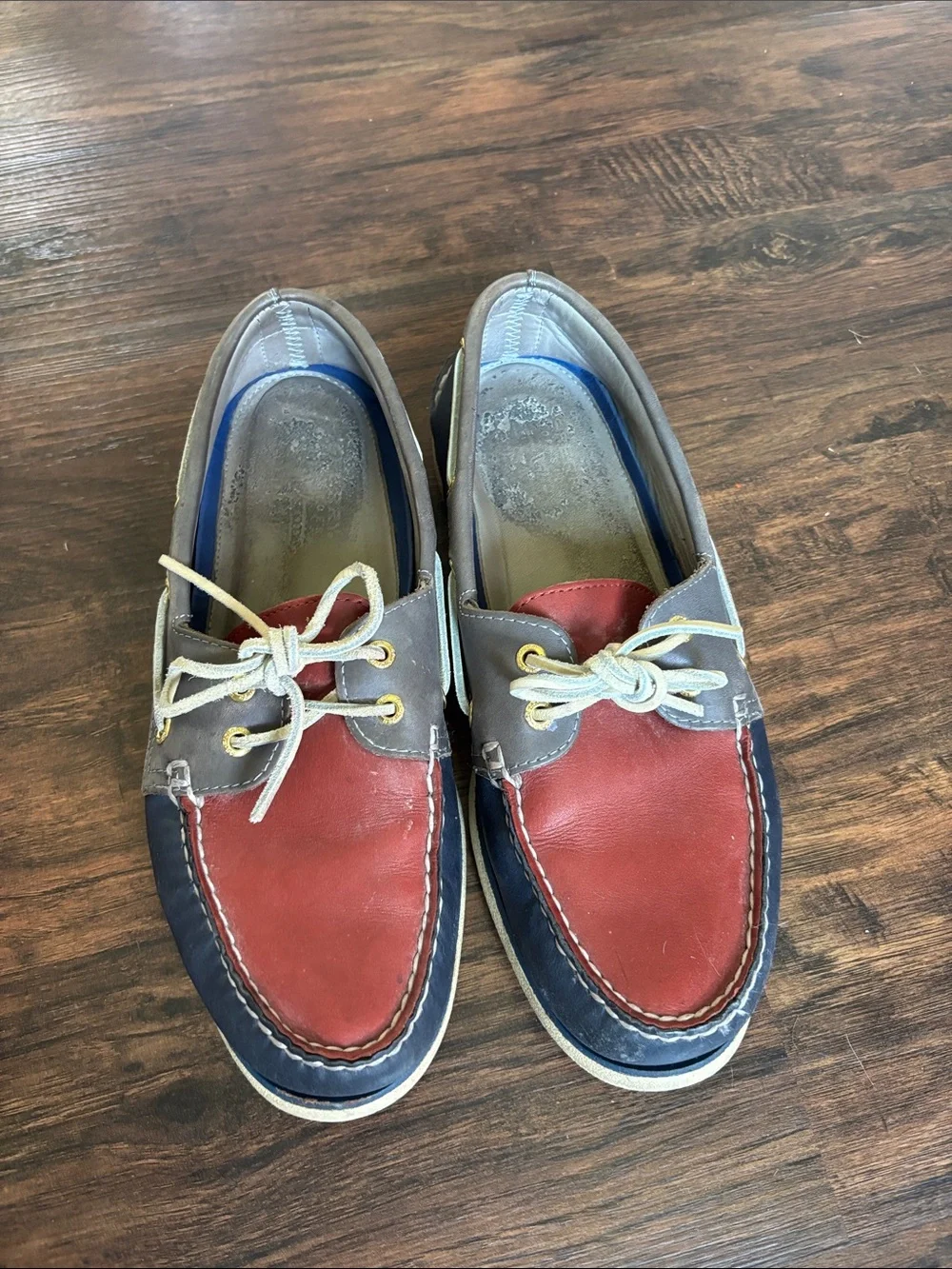 Men's Sperry Top Sider Two-Tone Red & Navy Leather Boat Shoes